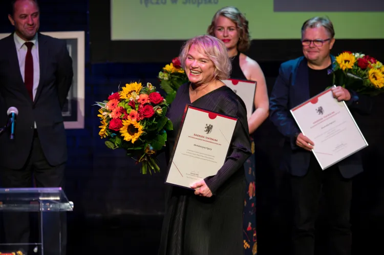 Katarzyna Figura podczas uroczystości Wręczenia Nagród Teatralnych w Gdańsku w 2020 roku.