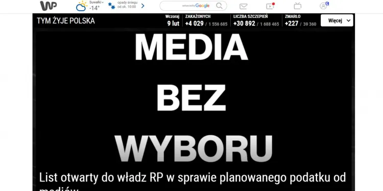 Tak od rana w środę wyglądały strony głównych portali informacyjnych.