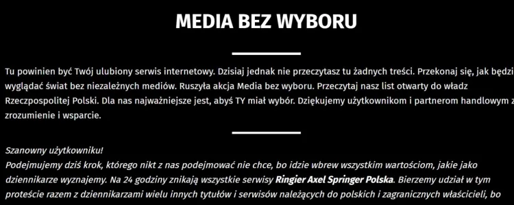 Tak od rana w środę wyglądały strony głównych portali informacyjnych.