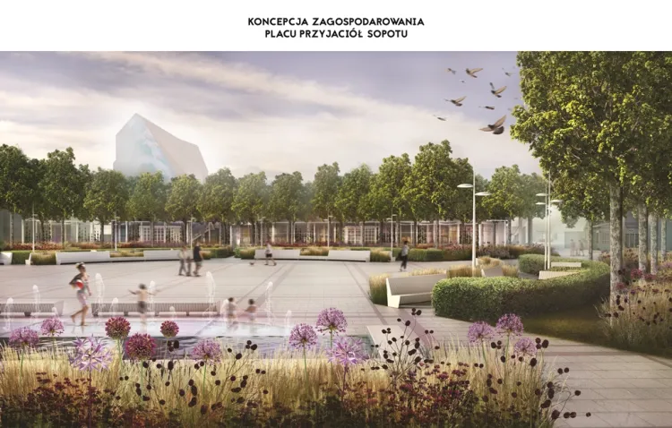Propozycja zmian na placu Przyjaciół Sopotu zakłada stworzenie tu kameralnych przestrzeni do spotkań w otoczeniu zieleni.