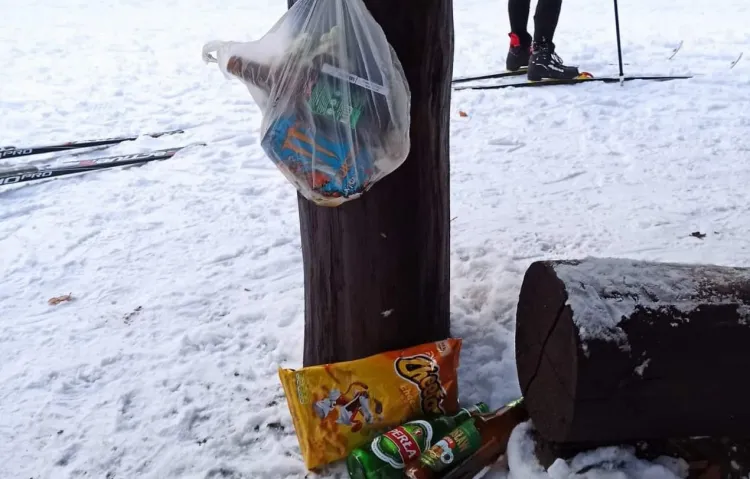 Wiata na Wielkiej Gwieździe w Sopocie. Ktoś ostatnio zrobił sobie piknik, ale po nim nie posprzątał.
