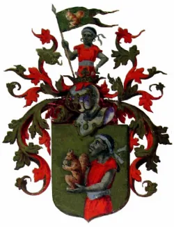 Herb rody Bażeńskich lub Bażyńskich z charakterystycznym Maurem, pamiątką z afrykańskiej krucjaty.