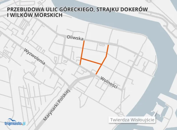 Rewitalizacja obejmie trzy ulice: Góreckiego, Strajku Dokerów i Wilków Morskich. 