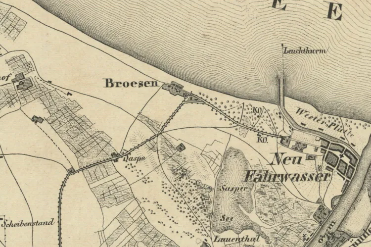 Fragment mapy Gdańska i okolic z ok. 1850 r.