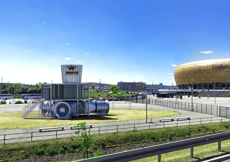 Tunel stanie na parkingu przy Stadionie Gdańsk w Letnicy. Latać będzie można w nim przez dwa miesiące - w sierpniu i we wrześniu.