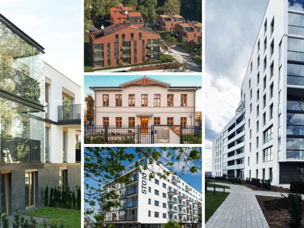 Te inwestycje prowadzą w głosowaniu na Najciekawszą Inwestycję Mieszkaniową 2020 roku. Która z nich wygra? Od lewej: Nowe Kolibki, Olivia Koncept, Polanki Apartamenty, Sto10 Chylońska, Alvarium. 