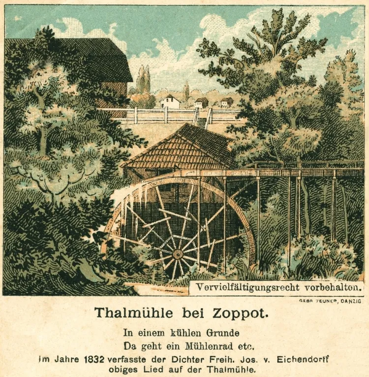 Dolinny Młyn na pocztówce z 1895 r. Sopotu.