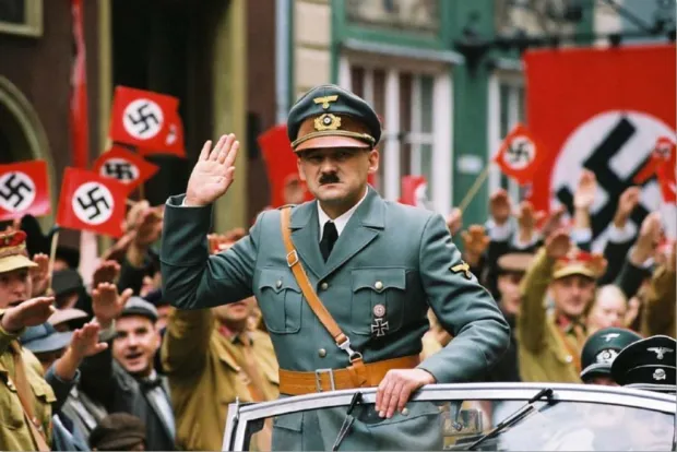 Grzegorz Wolf jako Adolf Hitler na planie "Wróżb kumaka".