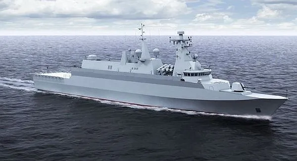 Projekt okrętu typu Miecznik - konkretnie jego trzecia wersja, prezentowana w roku 2015.