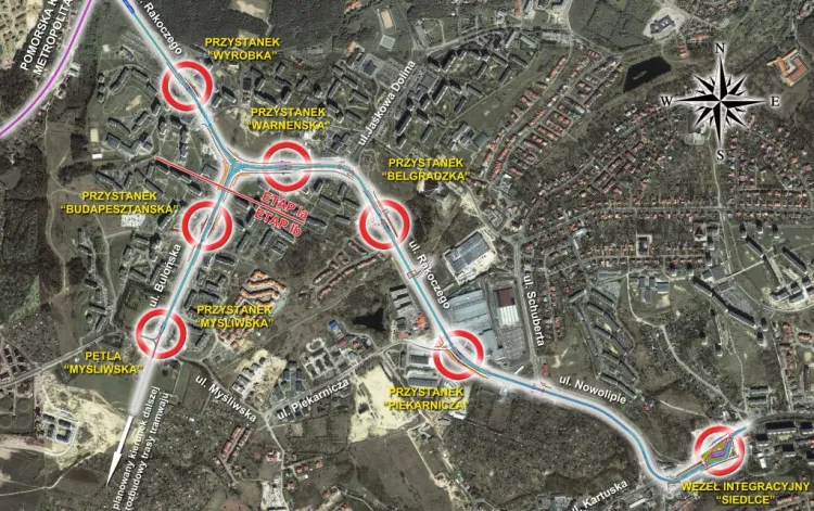 Planowany przebieg trasy tramwajowej z Siedlec na Morenę.