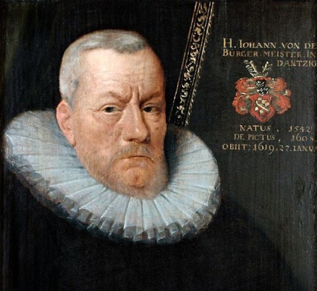 Johann von der Linde, burmistrz Gdańska. Godność burmistrza piastował przez 38 lat, od 1581 roku.