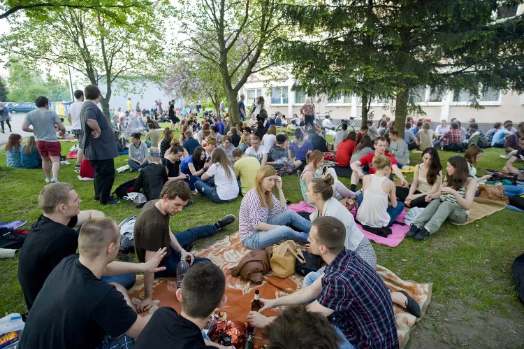 Studenci marzą o powrocie do czasów, w których mogli się spotykać nie tylko w akademikach, ale i w parku przed nimi. Zdjęcie z 2013 r.