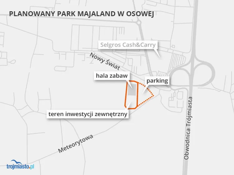 Majaland powstanie przy ul. Meteorytowej, na działce o powierzchni ok. 5 ha, przy zjeździe z węzła Owczarnia na obwodnicy.