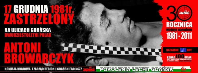 Na budynku Solidarności zawiśnie w piątek baner upamiętniający Antoniego Browarczyka, pierwszą ofiarę stanu wojennego w Gdańsku, zabitego przez milicjanta strzałem w głowę. 