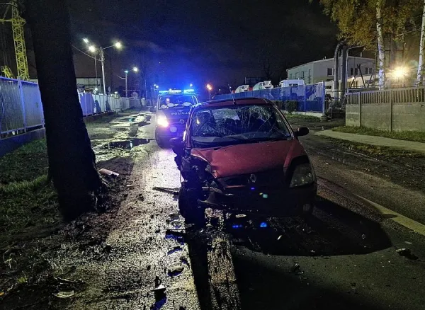 Pijany kierowca stracił panowanie nad autem i uderzył w drzewo.