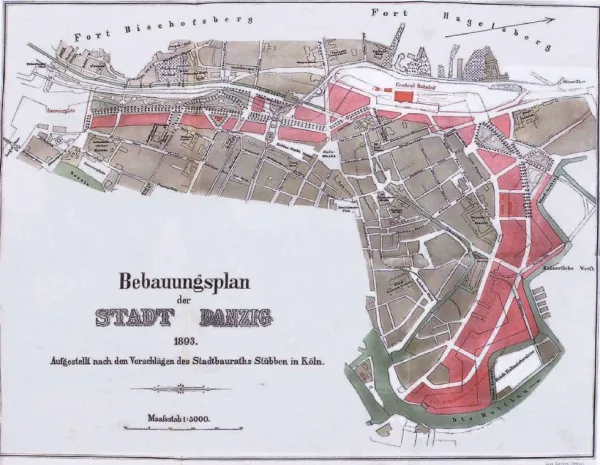 Projekt zagospodarowania terenów powałowych w Gdańsku, opr. na podstawie wskazówek Josefa Stiibbena, 1892.