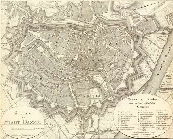 Plan Gdańska według Schmidta z 1802 roku.