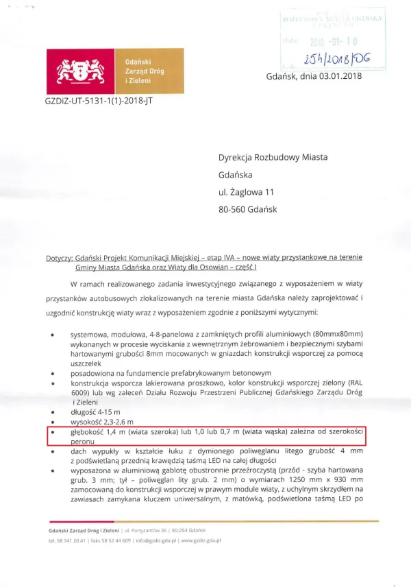 We wtorek radni opozycji - Andrzej Skiba i Przemysław Majewski - udostępnili dokument, z którego wynika, że taki a nie inny wygląd wiat to efekt wytycznych z 2018 r. sporządzonych przez Gdański Zarząd Dróg i Zieleni. 