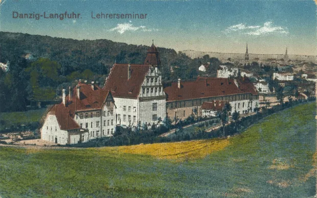 Królewskie Seminarium Nauczycielskie przy ul. Sobieskiego, dawnej Königstaler Weg. Widok na Królewską Dolinę w kierunku północnym. Lata 1907-1912.