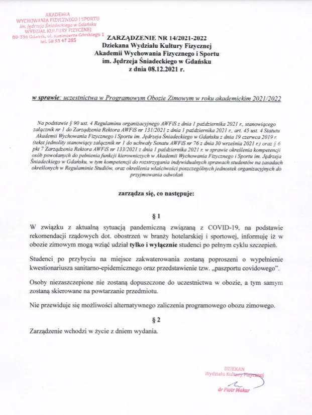 Zarządzenie z 8.12.2021 r. 