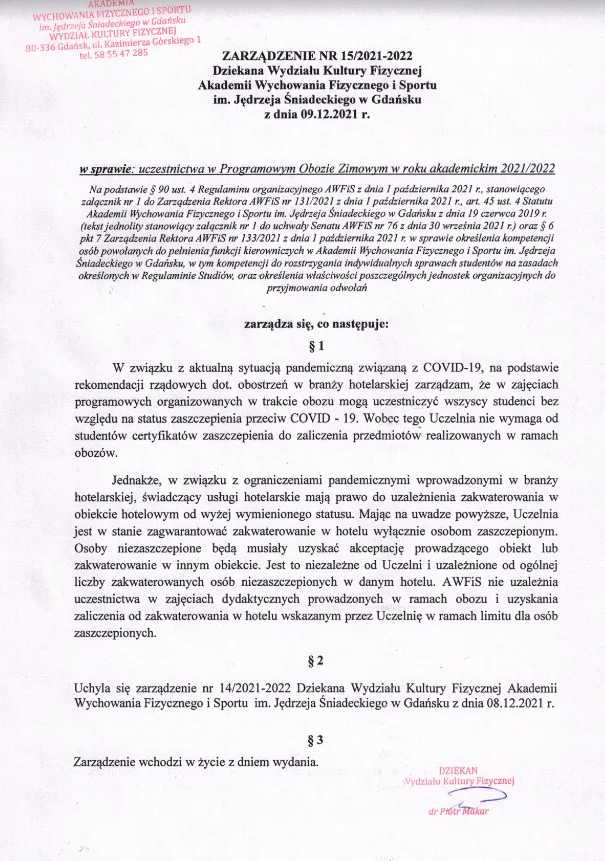 Nowe zarządzenie.