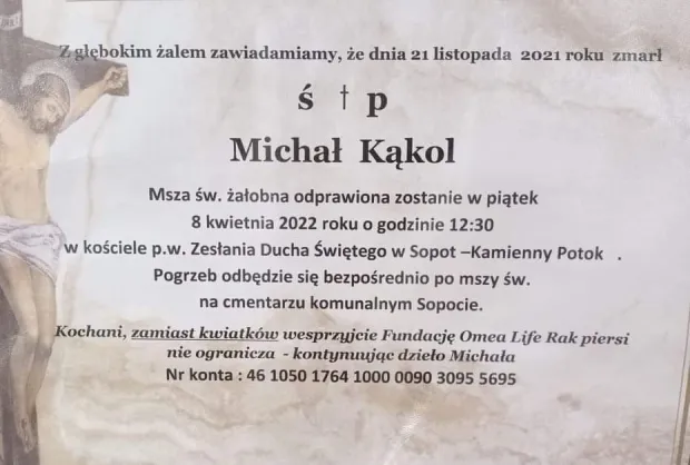 W piątek odbędzie się pogrzeb chirurga onkologicznego, Michała Kąkola.