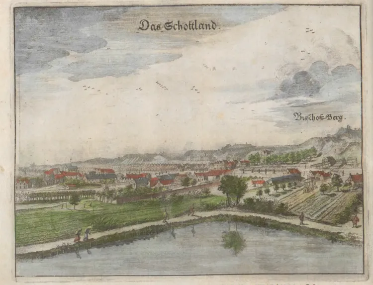 Osiedle Szkoty (wtedy jeszcze nie Stare, bo nie było Nowych), około roku 1687. Źródło: Pomorska Biblioteka Cyfrowa