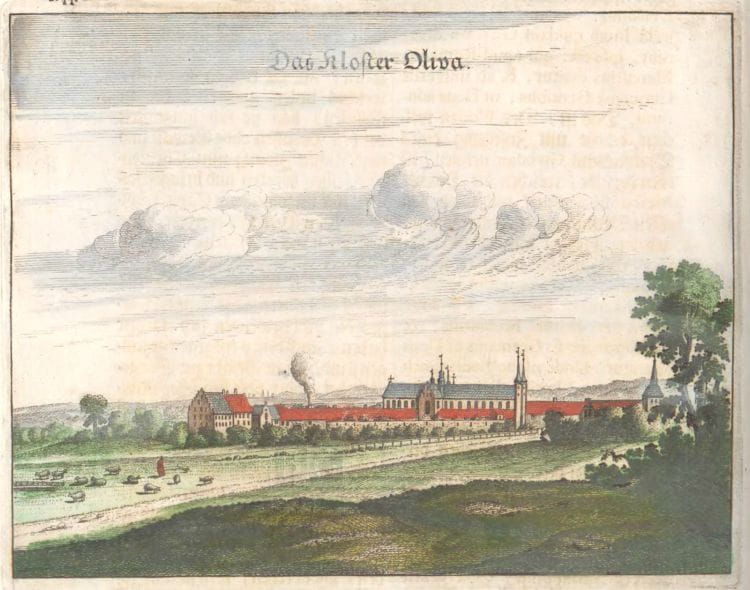 Widok klasztoru w Oliwie około roku 1687. Źródło: Pomorska Biblioteka Cyfrowa