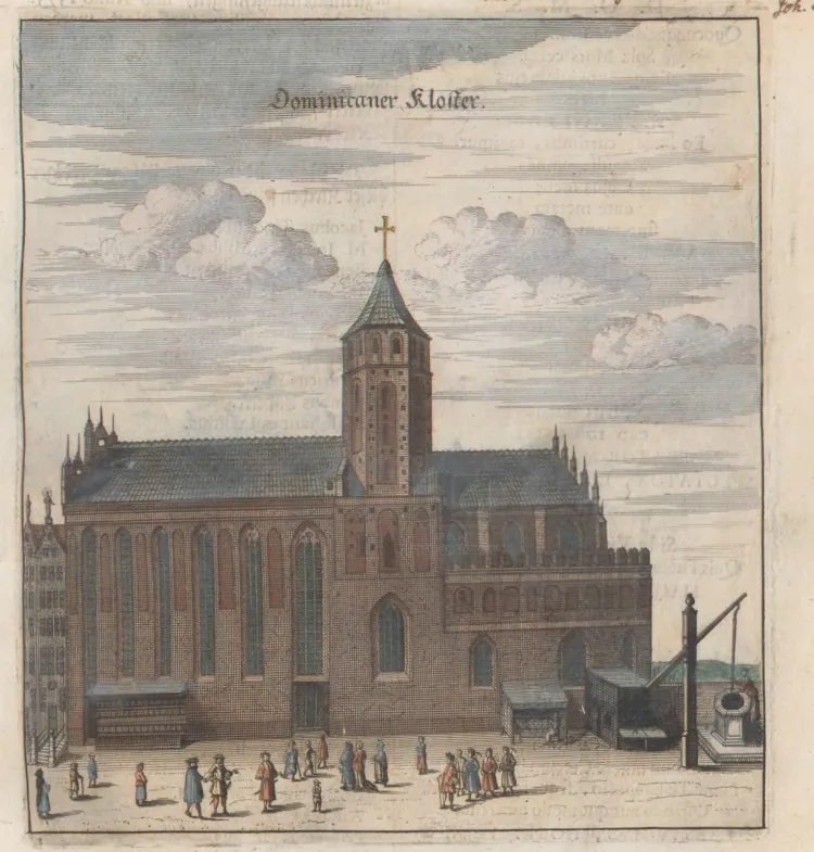 Kościół św. Mikołaja w Gdańsku około roku 1687. Źródło: Pomorska Biblioteka Cyfrowa
