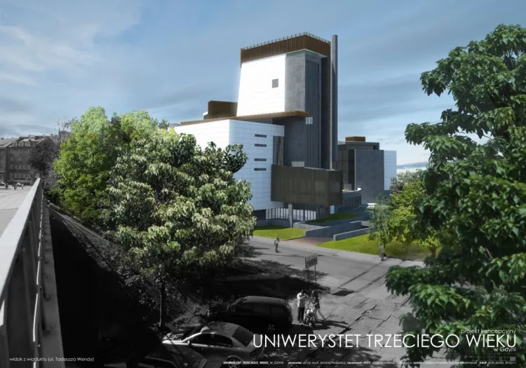 Projekt koncepcyjny Uniwersytetu Trzeciego Wieku umiejscowionego obok wiaduktu na ul. Tadeusza Wendy w Gdyni.
