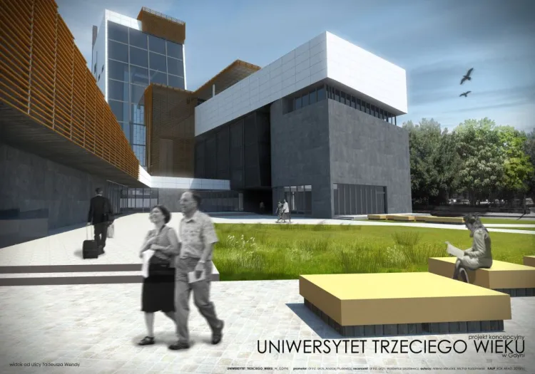 Projekt koncepcyjny Uniwersytetu Trzeciego Wieku umiejscowionego obok wiaduktu na ul. Tadeusza Wendy w Gdyni.