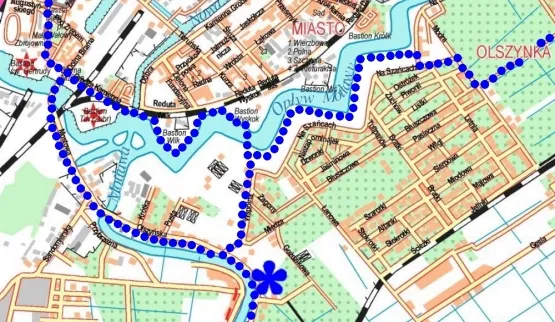 Mapka poglądowa. Dwór Olszyński został oznakowany gwiazdką.