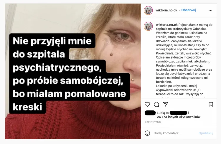Kobieta opisała w mediach społecznościowych swoją wizytę na izbie przyjęć w Szpitalu Psychiatrycznym.