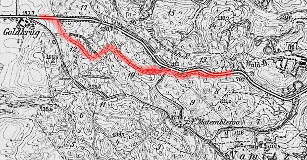 Przebieg drogi na mapie z 1910 r.