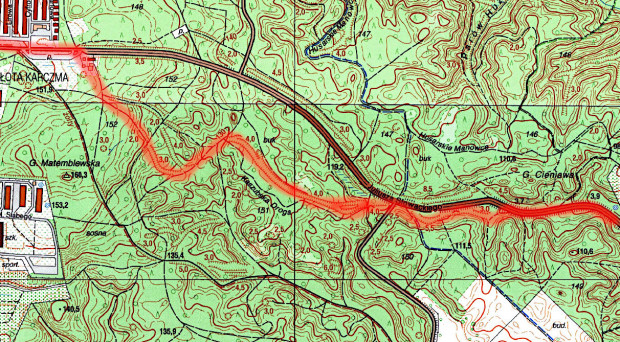 Przebieg Drogi Kaszubskiej na współczesnej mapie z 2000 r.