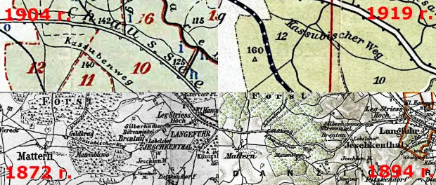 Droga Kaszubska na mapach z końca XIX i początków XX wieku.