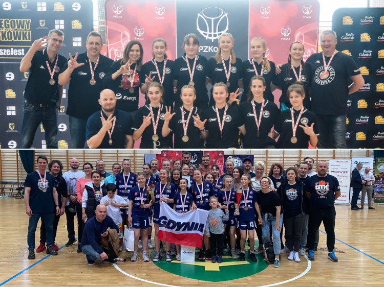 Zespół Fred Politechnika Gdańska (u góry) zdobył brąz mistrzostw Polski koszykarek do lat 15. Z kolei GTK Gdynia (na dole) zdobyło medal tego samego koloru w kategorii do lat 13.