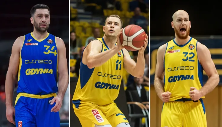 Arka Gdynia przedłużyła umowy z trzema koszykarzami. Od lewej: Adam Hrycaniuk, Bartłomiej Wołoszyn i Adrian Bogucki.