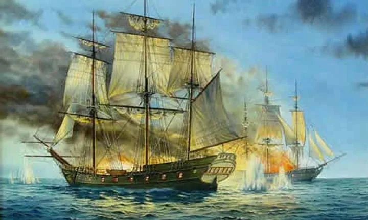 Bitwa morska z udziałem pirackiego okrętu.