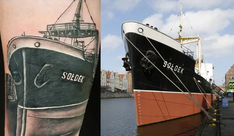 Tatuaż z wizerunkiem "Sołdka". Taki nieszablonowy sposób na docenienie statku cumującego w Gdańsku znalazł Marcin Podbielski, turysta spod Warszawy.