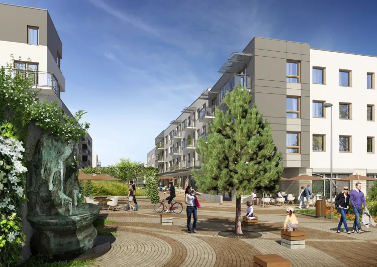 Nowa gdańska inwestycja ECO Classic. Od strony Cedrowej osiedle Wolne Miasto otwierał będzie miejski plac z fontanną.