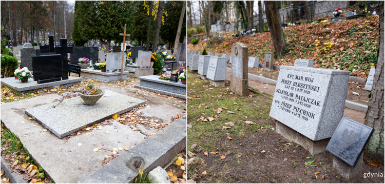Dwa groby kpt. Jerzego Błeszyńskiego - po lewej prawdziwy, do tej pory bezimienny, po prawej ten oznaczony, znajdujący się 300 metrów dalej. 