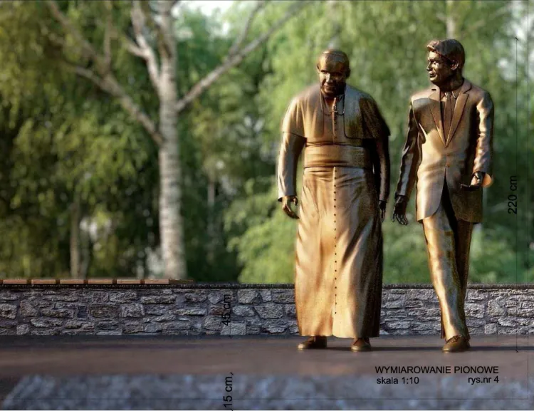 Jan Paweł II i Ronald Reagan, będą spacerować między stawami w Parku Nadmorskim.
