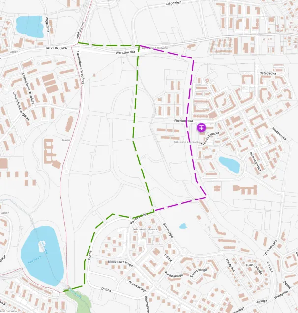 Przebieg granicy w wariancie a) daje możliwość utworzenia w parku wspólnej przestrzeni pod nazwą Plac Dwóch Dzielnic, co może pogłębić świadomość i integrację społeczną. W wariancie b), do Jasienia przyłączona zostałaby cała północna część planowanego Parku
Południowego, a granica biegłaby naturalnym korytarzem będącym rezerwą pod ul. Nową Unruga.

