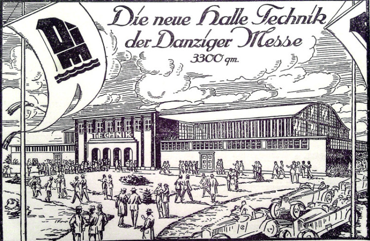 Pocztówka wydana z okazji otwarcia w Gdańsku nowej hali targowo-wystawienniczej "Technika" w 1925 roku. Przed świętami regularnie organizowano tam kiermasze.