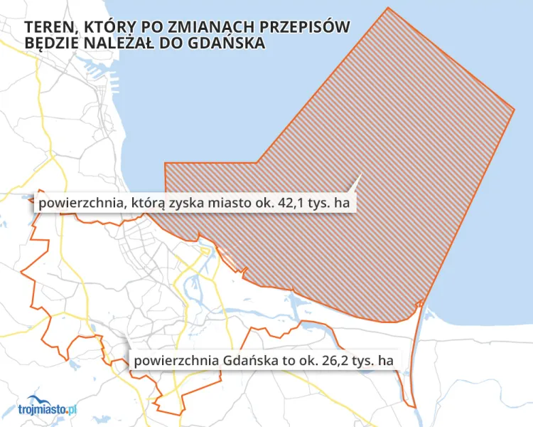 Obszar, o który powiększy się Gdańsk.