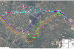 Warianty przebiegu nowej drogi łączącej Węzeł Miszewo obwodnicy metropolitalnej z Trasą Słowackiego (podkład satelitarny)