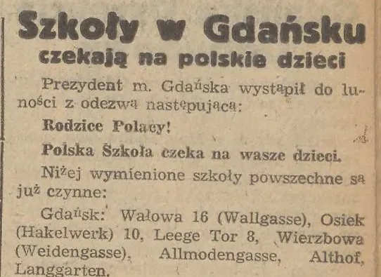 Informacja w "Dzienniku Bałtyckim" z czerwca 1945 r. Ze zbiorów Dariusza Boczka.