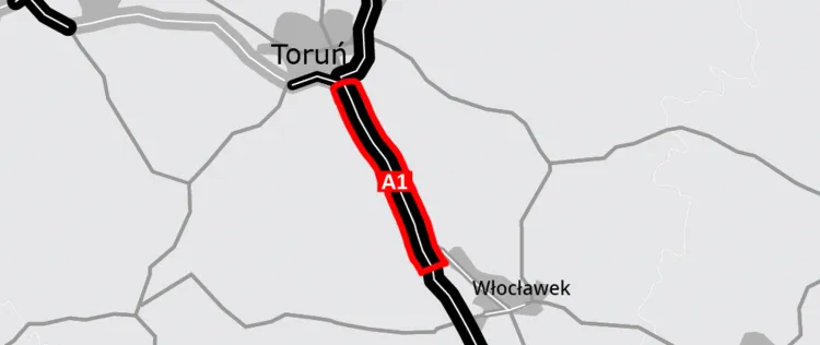 Autostrada A1 miałaby zostać poszerzona o trzeci pas między Toruniem a Włocławkiem.
