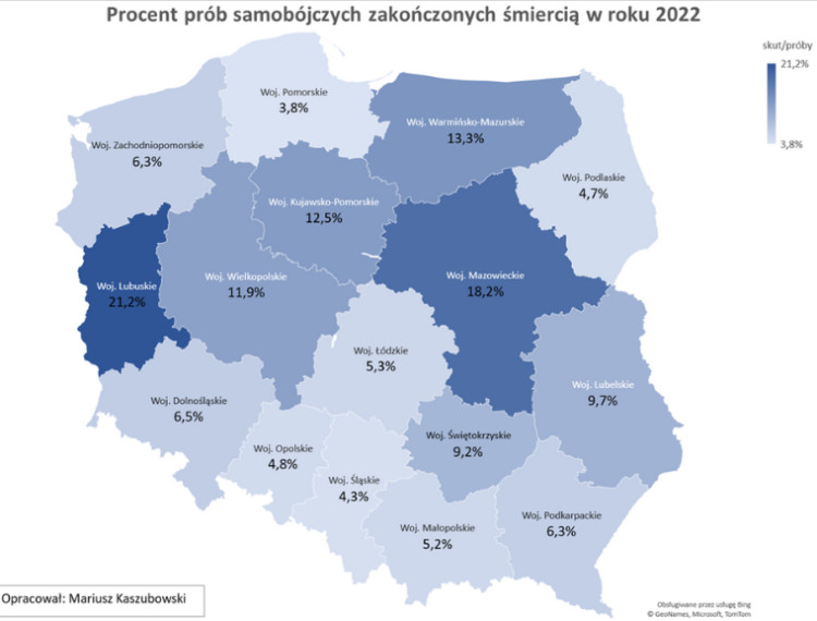 3,8 proc. prób samobójczych w Polsce w 2022 r. zakończyło się śmiercią na Pomorzu.